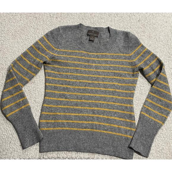 Fenn Wright Manson 100% 2-Ply Cashmere Sweater Womens Small Striped Gray Yellow* - Picture 1 of 14